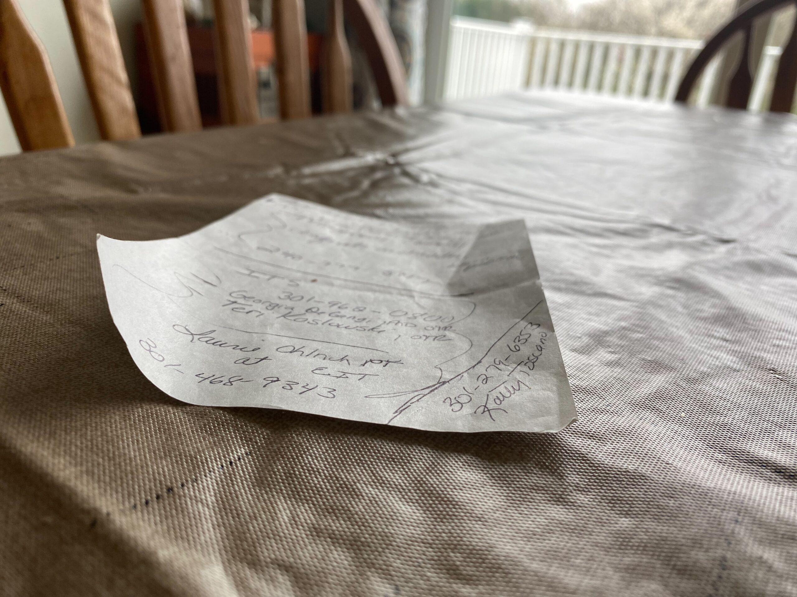 handwritten note